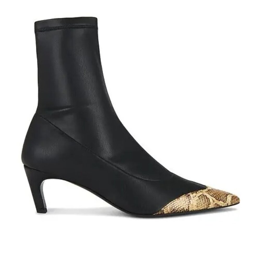 GIA BORGHINI Frances Boot in Black & Python ankle sock kitten heel snakeskin